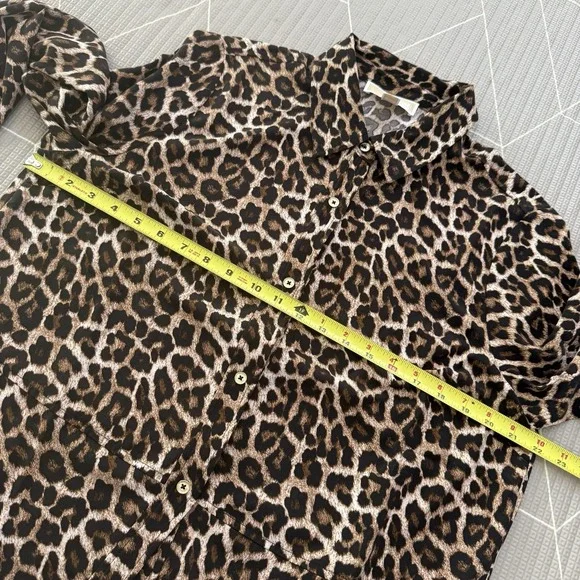 Michael Kors Leopard Cat Print Button Down Blouse L Career Evening retro punk - Picture 8 of 9